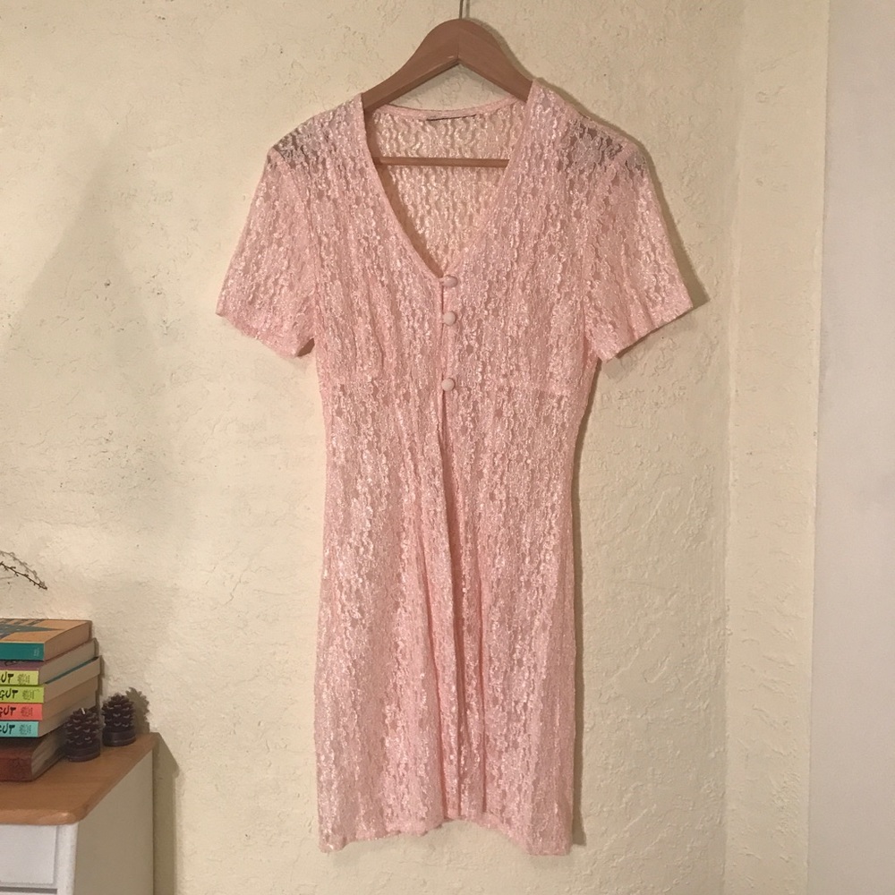 Vintage light pink lace dress - Picture 2 of 5